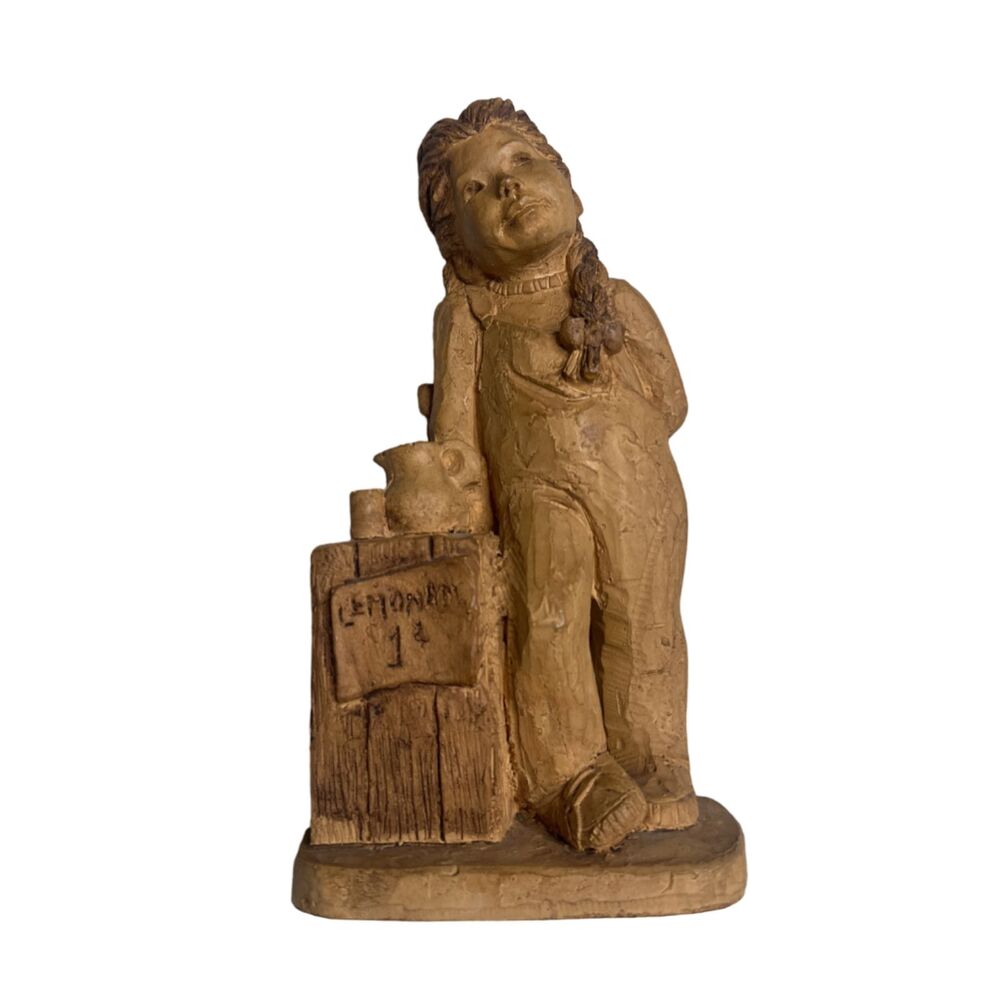 Vintage Signed Lee Bortin Originals Clay Sculpture Girl Lemonade Stand